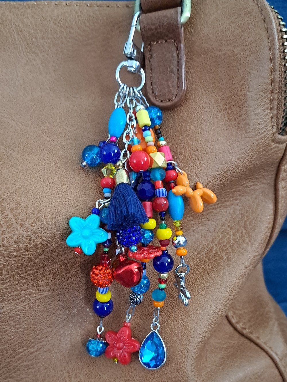 HANDMADE PURSE CHARM One Of A Kind Colorful Beaded Charm, Eclectic, Fun, 5.5"